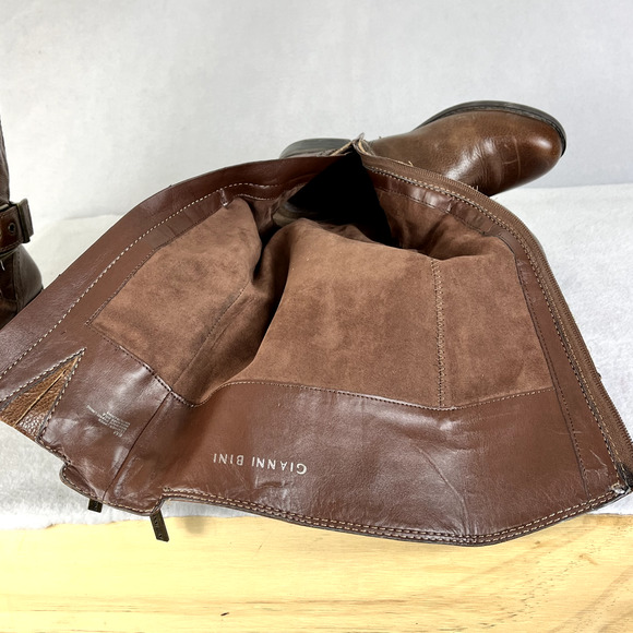 Gianni Bini Boots Womens 6M Brown Leather Buckle Detail Riding Equestrian Moto - Picture 12 of 13